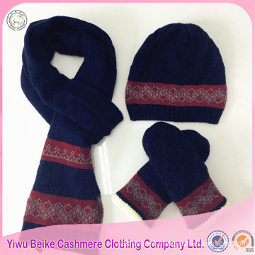 Man' winter customized knitted hat glove scarf set